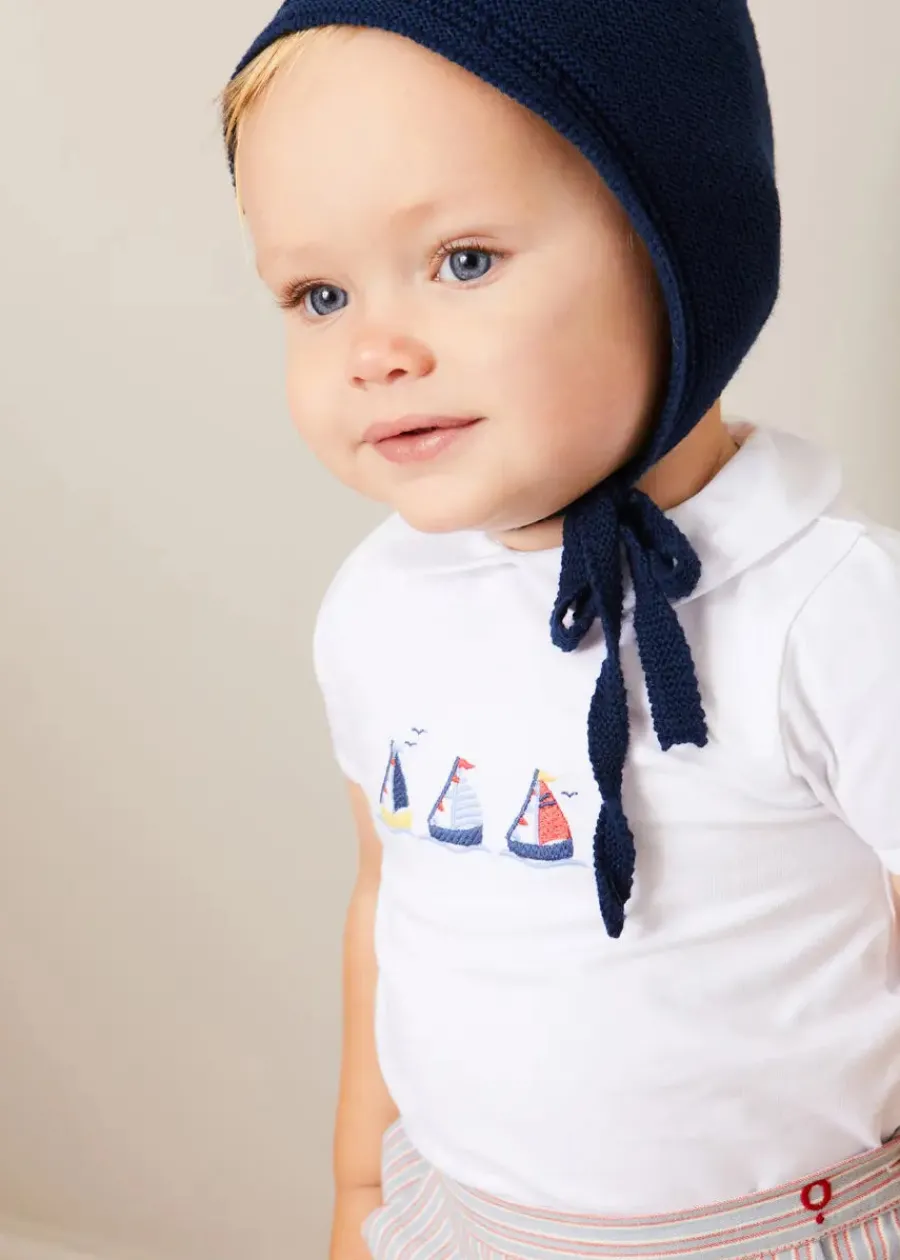 BOY Pepa London Embroidered Boat Motif Peter Pan Collar Bodysuit in White (1mth-3yrs)