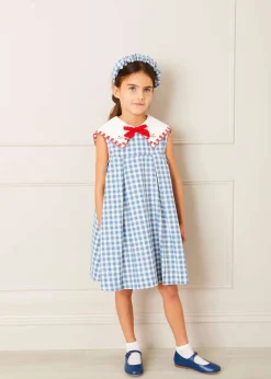 Pepa London Embroidered Gingham Sleeveless Dress in Blue (12mths-12yrs)