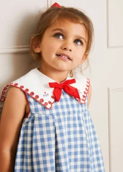 Pepa London Embroidered Gingham Sleeveless Dress in Blue (12mths-12yrs)