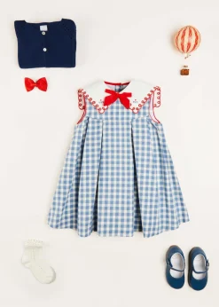 Pepa London Embroidered Gingham Sleeveless Dress in Blue (12mths-12yrs)