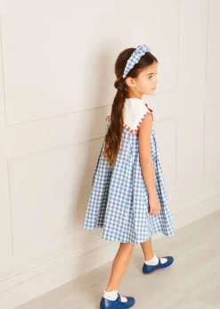 Pepa London Embroidered Gingham Sleeveless Dress in Blue (12mths-12yrs)