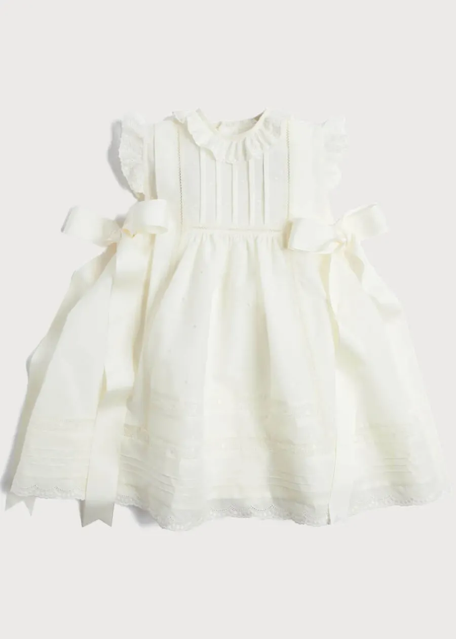 Pepa London Embroidered Lace Trim Dress in Ivory (6mths-5yrs)