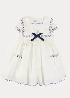 Pepa London Embroidered Mariner Collar Short Sleeve Dress in White (12mths-10yrs)