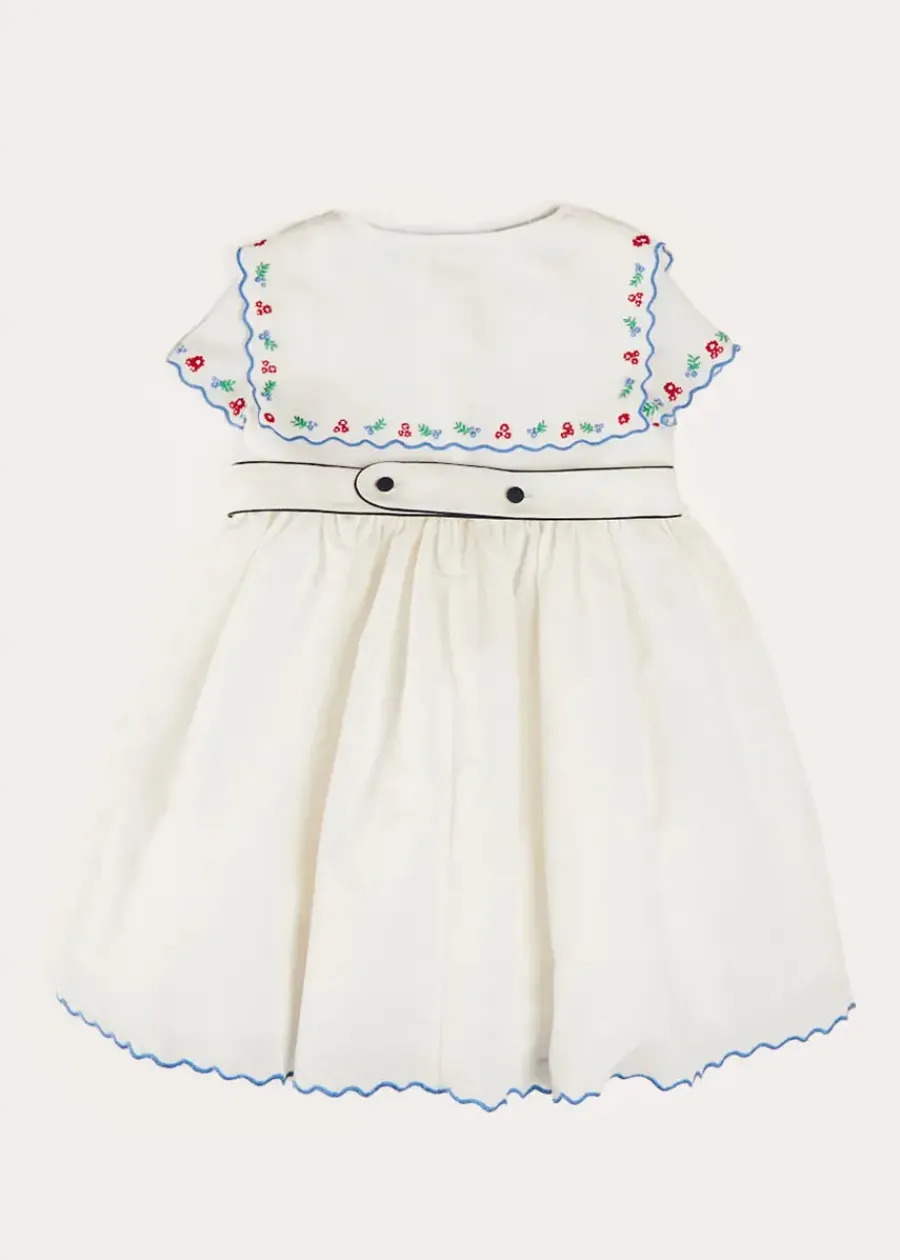 Pepa London Embroidered Mariner Collar Short Sleeve Dress in White (12mths-10yrs)