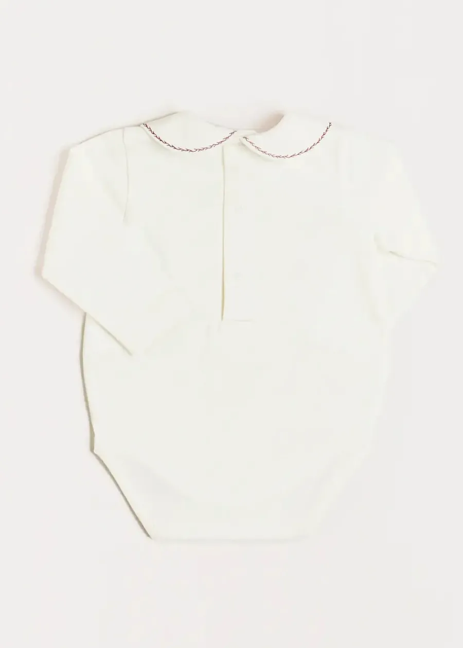 BOY Pepa London Embroidered Peter Pan Collar Long Sleeve Bodysuit in Burgundy (1mth-3yrs)