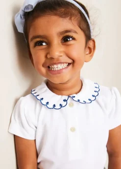 Pepa London Embroidered Scallop Collar Short Sleeve Polo Shirt in Navy (2-10yrs)