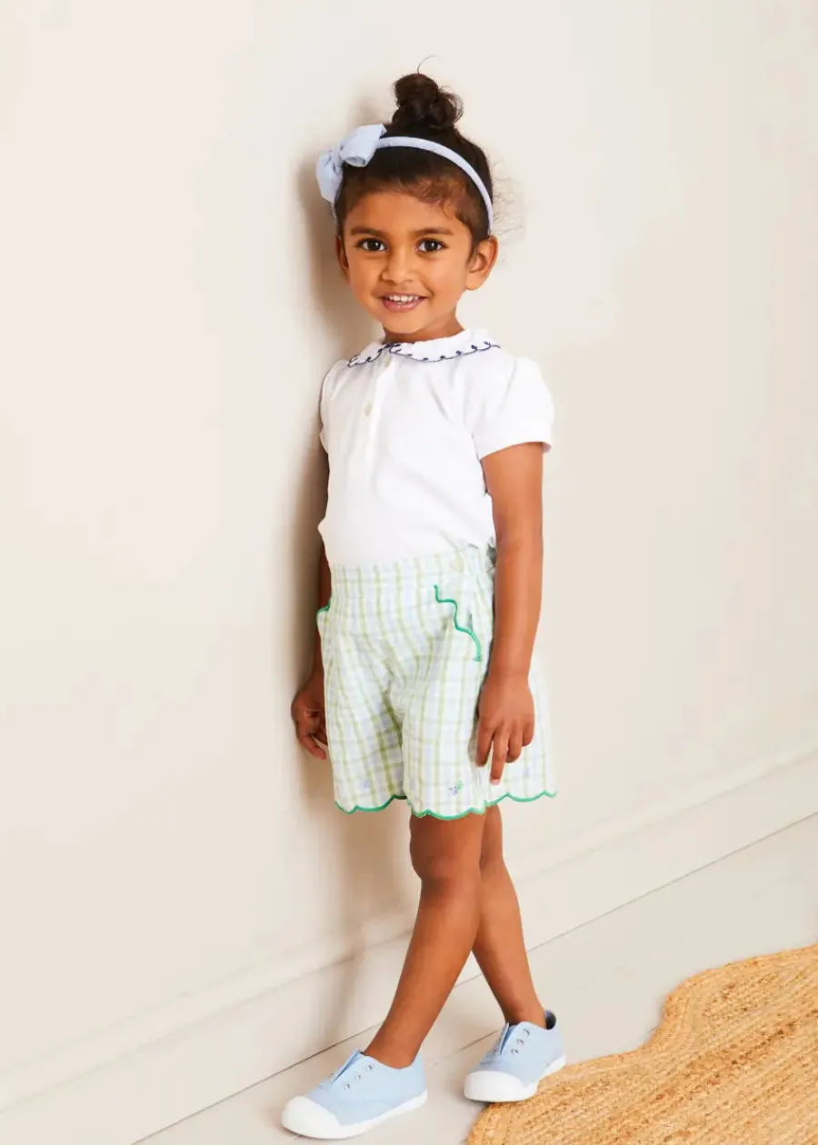 Pepa London Embroidered Scallop Collar Short Sleeve Polo Shirt in Navy (2-10yrs)