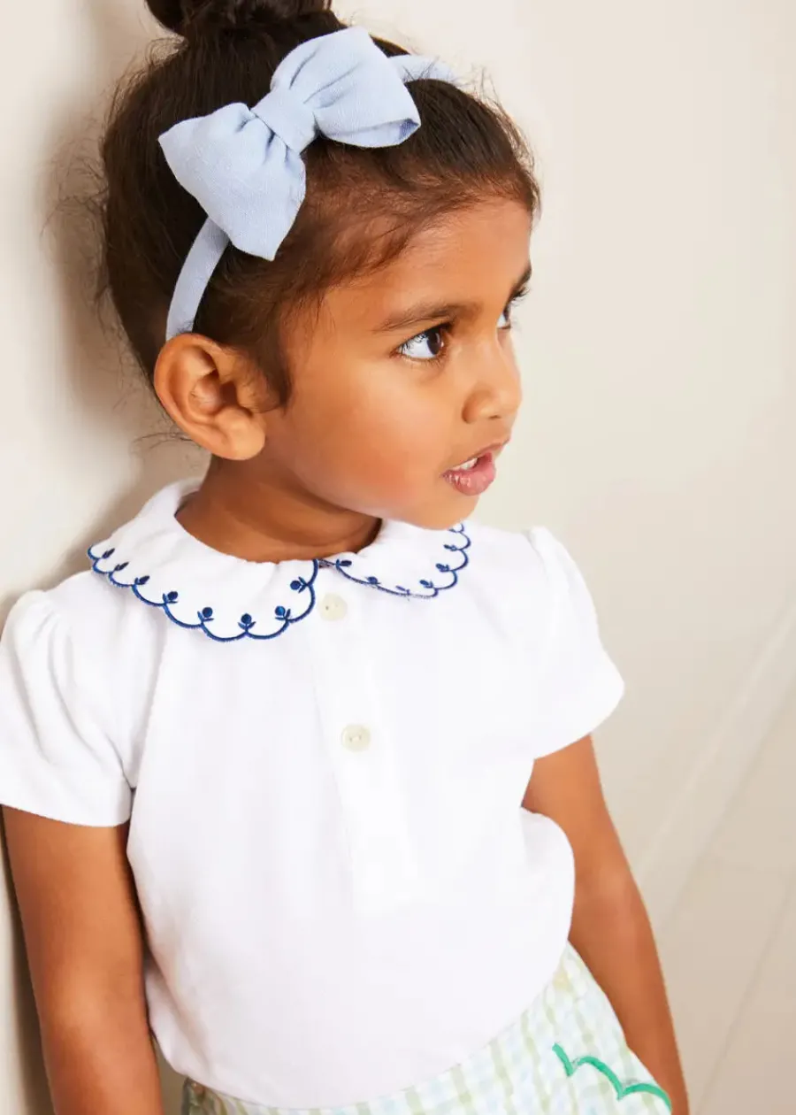 Pepa London Embroidered Scallop Collar Short Sleeve Polo Shirt in Navy (2-10yrs)