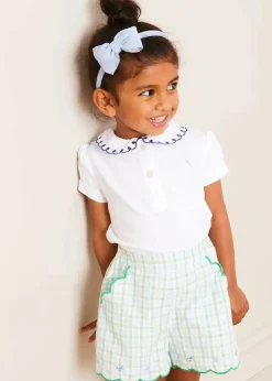 Pepa London Embroidered Scallop Collar Short Sleeve Polo Shirt in Navy (2-10yrs)
