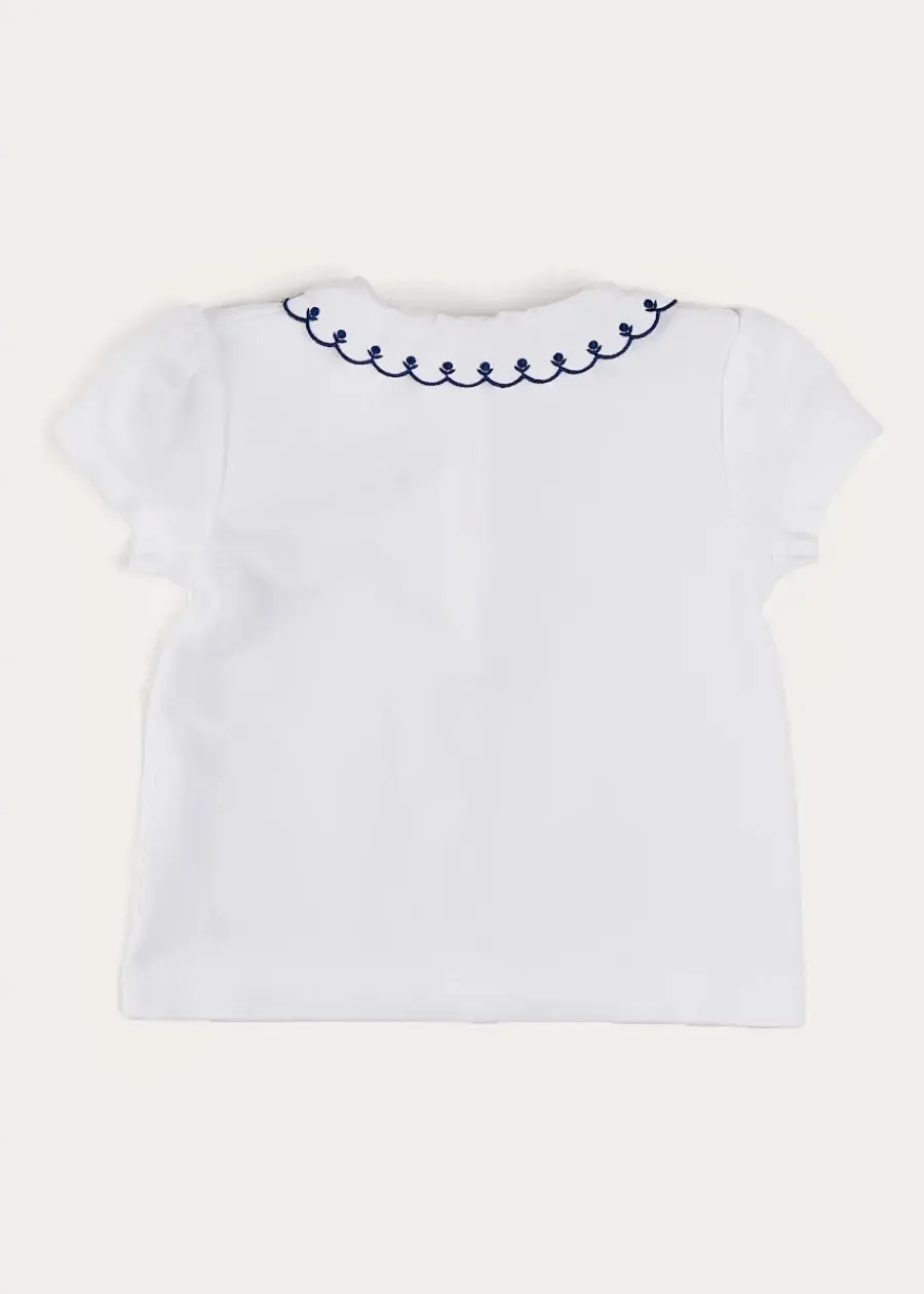 Pepa London Embroidered Scallop Collar Short Sleeve Polo Shirt in Navy (2-10yrs)