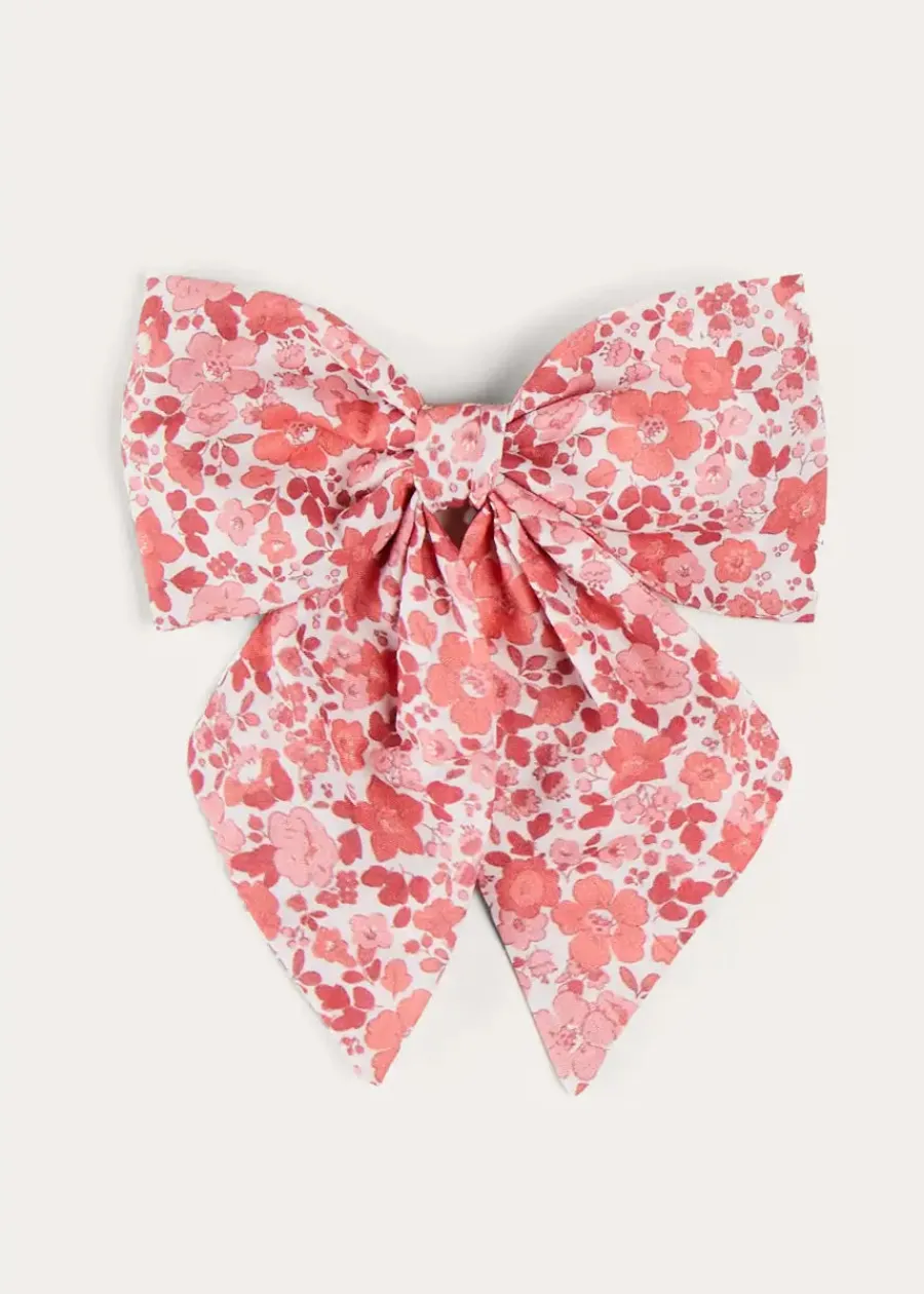 BOY Pepa London Emilia Floral Long Bow Hair Clip in Pink