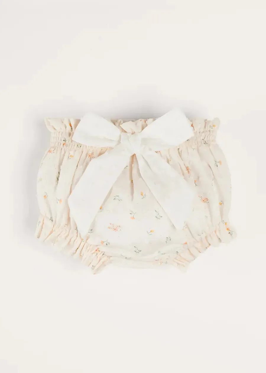 Pepa London Esme Floral Bow Detail Bloomers in White (1-12mths)