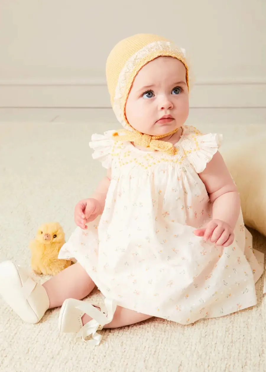Pepa London Esme Floral Hand Smocked Sleeveless Dress With Bloomers in White (1-12mths)