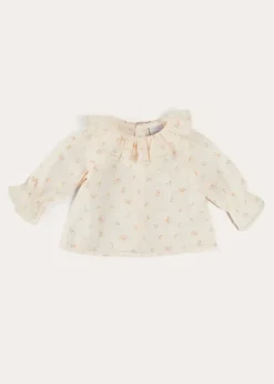 Pepa London Esme Floral Ruffle Collar Long Sleeve Blouse in White (1-12mths)
