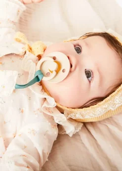 Pepa London Esme Floral Ruffle Collar Long Sleeve Blouse in White (1-12mths) | Esme Floral Bow Detail Bloomers in White (1-12mths) | Openwork Detail Cotton Baby Cardigan in Tangerine (1-12mths) | Lace Detail Knitted Bonnet in Tangerine (1-12mths) | Celebration Ribbon Detail Mary Jane Pram Shoes in Beige (17-20EU) | Esme Floral Dummy Clip in White | Little Library Book in White | White Mouse Toy