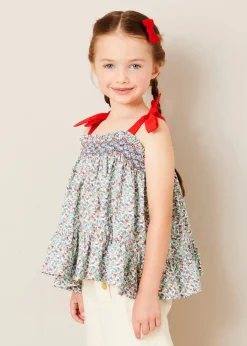 Pepa London Evelyn Floral Smock Detail Tie Strap Blouse in Red (4-10yrs)