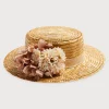 BOY Pepa London Faux Flower Straw Boater Hat in Pink