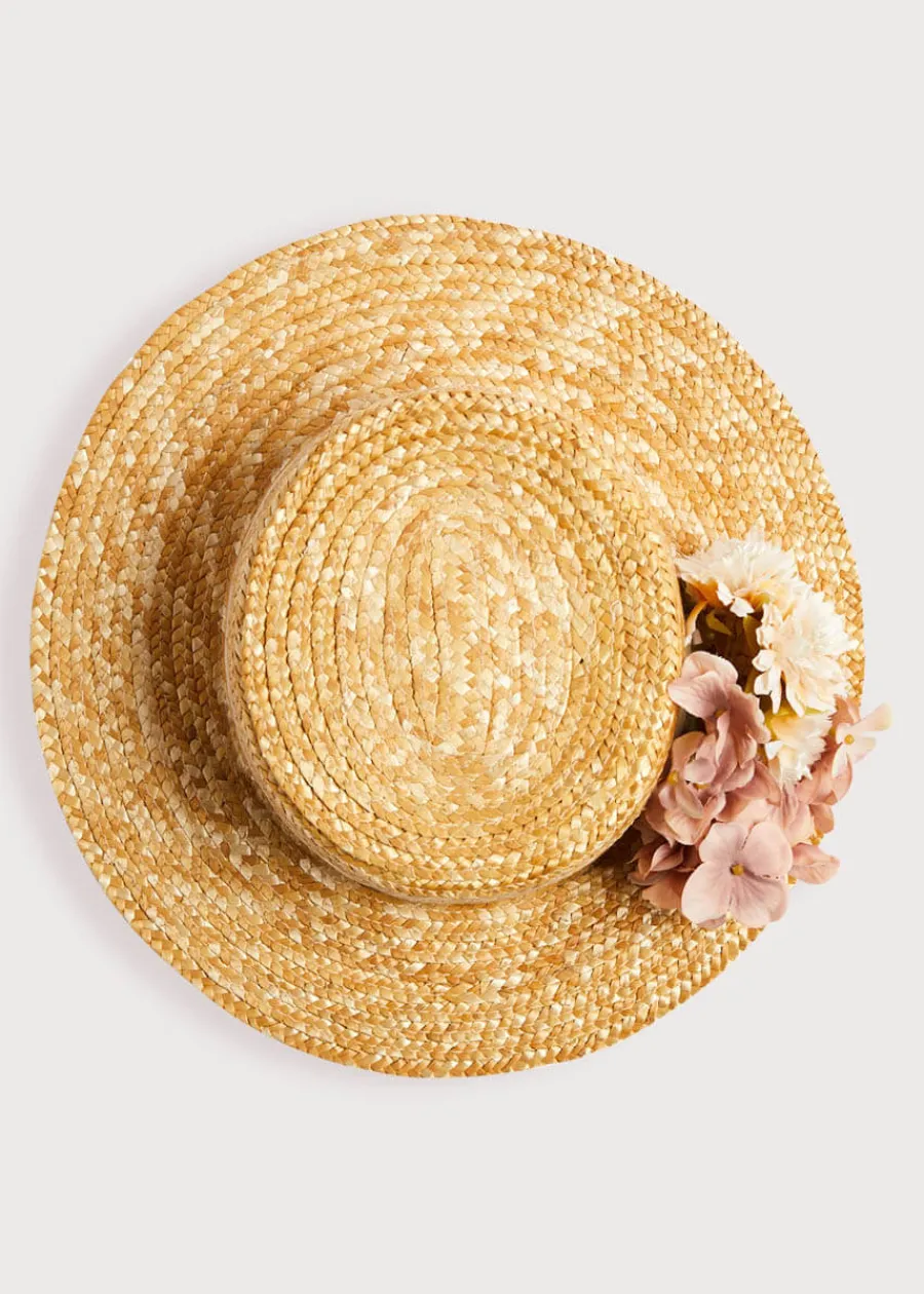 BOY Pepa London Faux Flower Straw Boater Hat in Pink