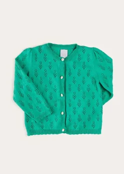 Pepa London Floral Openwork Cotton Cardigan in Green (2-10yrs)