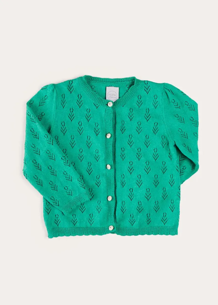 Pepa London Floral Openwork Cotton Cardigan in Green (2-10yrs)