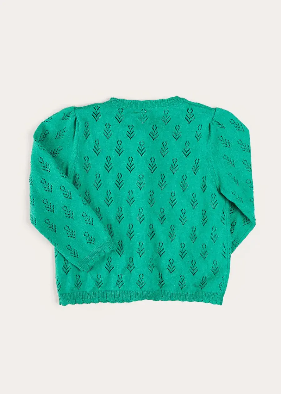 Pepa London Floral Openwork Cotton Cardigan in Green (2-10yrs)