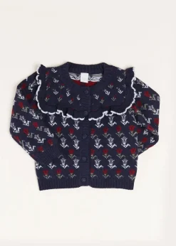 Pepa London Floral Ruffle Bib Cardigan in Blue (2-10yrs)