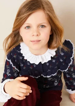 Pepa London Floral Ruffle Bib Cardigan in Blue (2-10yrs)