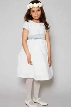 Pepa London Flower Girl Ivory Dress with Blue Silk Sash (6mths-10yrs)