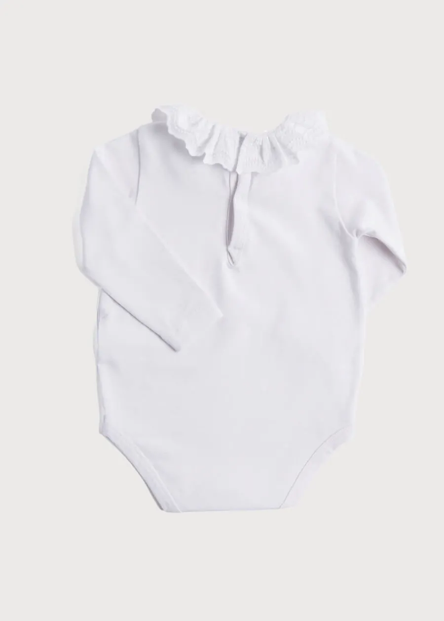 Pepa London Frill Collar Long Sleeve Bodysuit in White (0mths-3yrs)