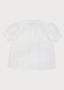 Pepa London Frilly Neck Pleated Short Sleeve Blouse in White (18mths-10yrs)