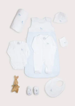 Pepa London Gift boxes | Blue Sleeping Bag with Rocking Horse Detail | Newborn All-In-One With Rocking Horse Embroidery In Blue (1-6mths) | Newborn Side Tie Bodysuit With Rocking Horse Embroidery Blue (1-6mths) | Newborn Towel with Rocking Horse Embroidery In Blue | Newborn Bonnet with Rocking Horse Embroidery Blue (0-3mths) | Newborn Mittens with Rocking Horse Embroidery Blue (1-3mths) | My First Bunny in a Box - Blue