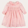 Pepa London Gingham Smocked Ruffle Collar Long Sleeve Dress in Coral (12mths-10yrs)