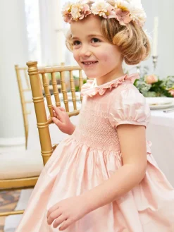 Pepa London Girls Silk Hand Smocked Celebration Dress in Pink (6mths-10yrs)