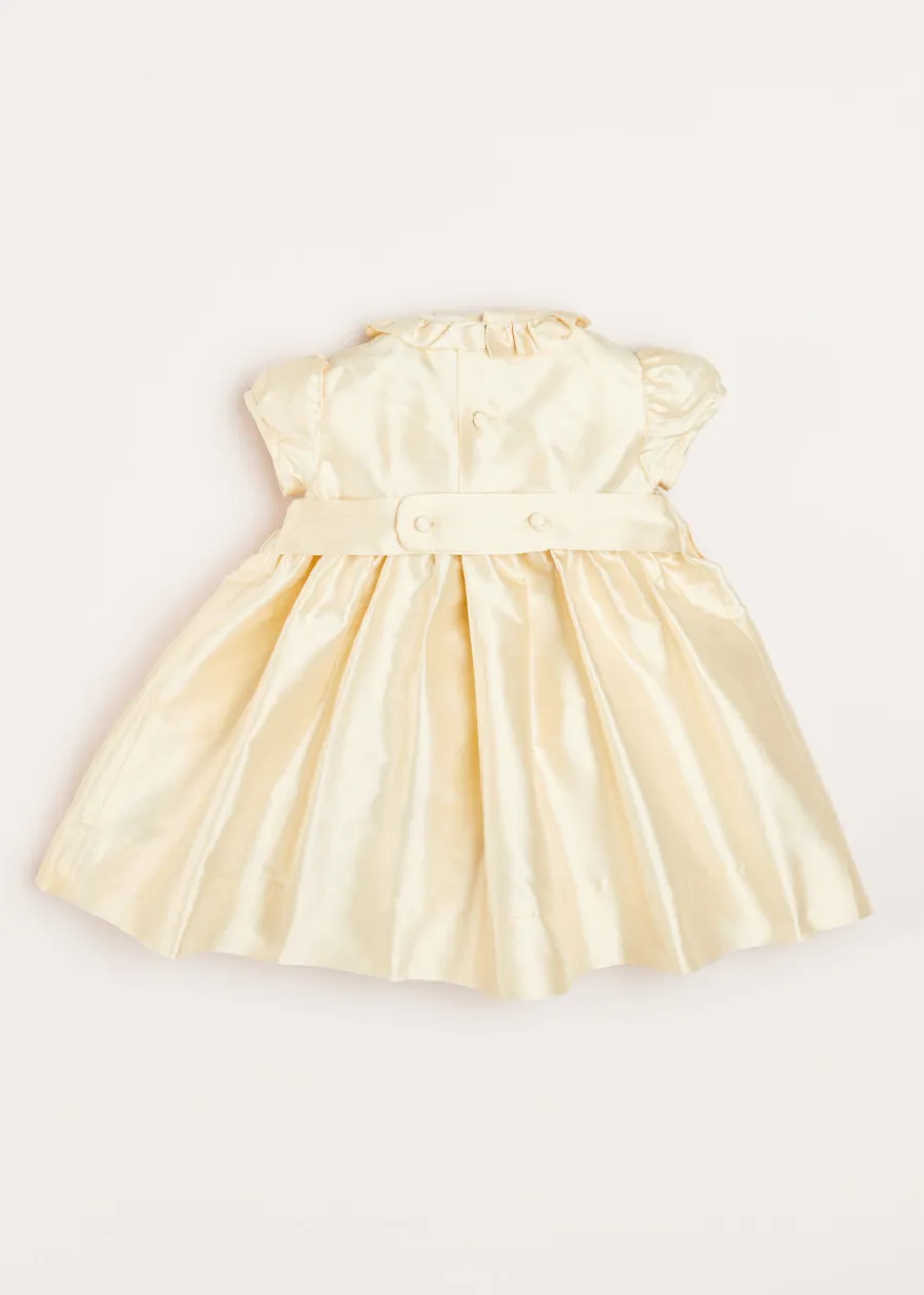 Pepa London Girls Silk Hand Smocked Celebration Dress in Champagne (6mths-10yrs)