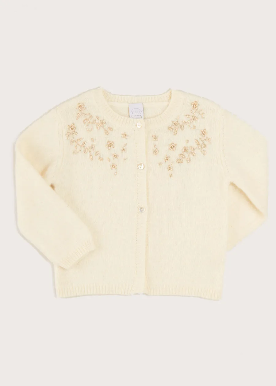 Pepa London Gold Embroidered Cardigan In Cream (12mths-10yrs)