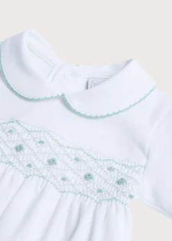 BOY Pepa London Green Hand Smocked Cotton All-in-One (0-18mths)