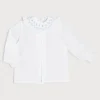 Pepa London Hand Smocked Collar Long Sleeve Blouse in White (0-12mths)