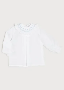 Pepa London Hand Smocked Collar Long Sleeve Blouse in White (0-12mths)