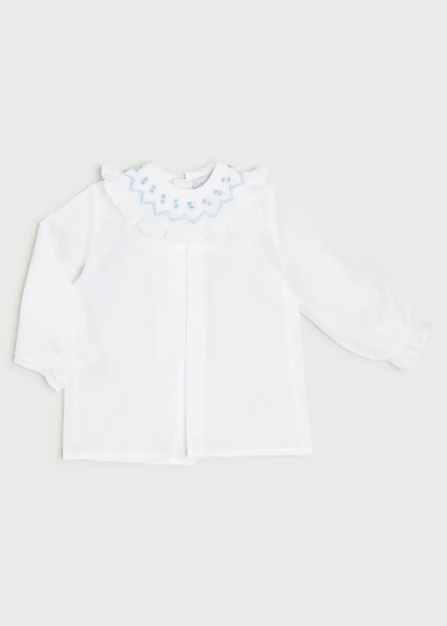 Pepa London Hand Smocked Collar Long Sleeve Blouse in White (0-12mths)