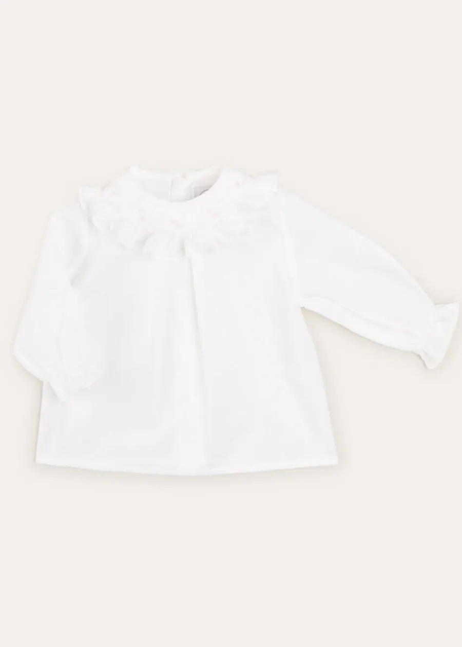Pepa London Hand Smocked Collar Long Sleeve Blouse In Baby Pink (0-12mths)
