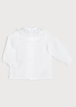 Pepa London Hand Smocked Collar Long Sleeve Blouse in White (0-12mths)