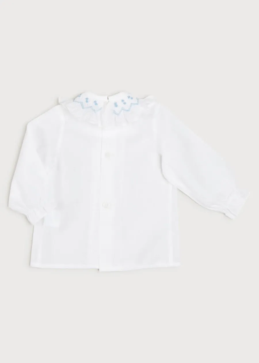 Pepa London Hand Smocked Collar Long Sleeve Blouse in White (0-12mths)