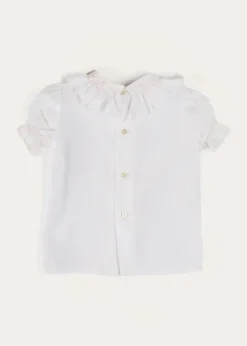 Pepa London Hand Smocked Collar Short Sleeve Blouse in White (18mths-6yrs)