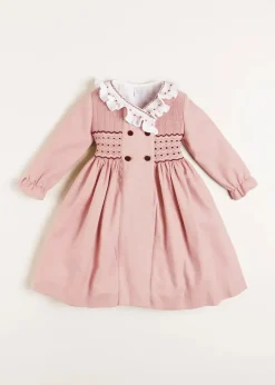 Pepa London Hand Smocked Double Breasted Long Sleeve Dress in Pink (12mths-10yrs)