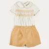 BOY Pepa London Hand Smocked Peter Pan Collar Short Sleeve Two Piece Set in Beige (18mths-6yrs)