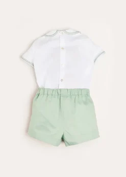 BOY Pepa London Hand Smocked Peter Pan Collar Short Sleeve Two Piece Set in Green (18mths-6yrs)
