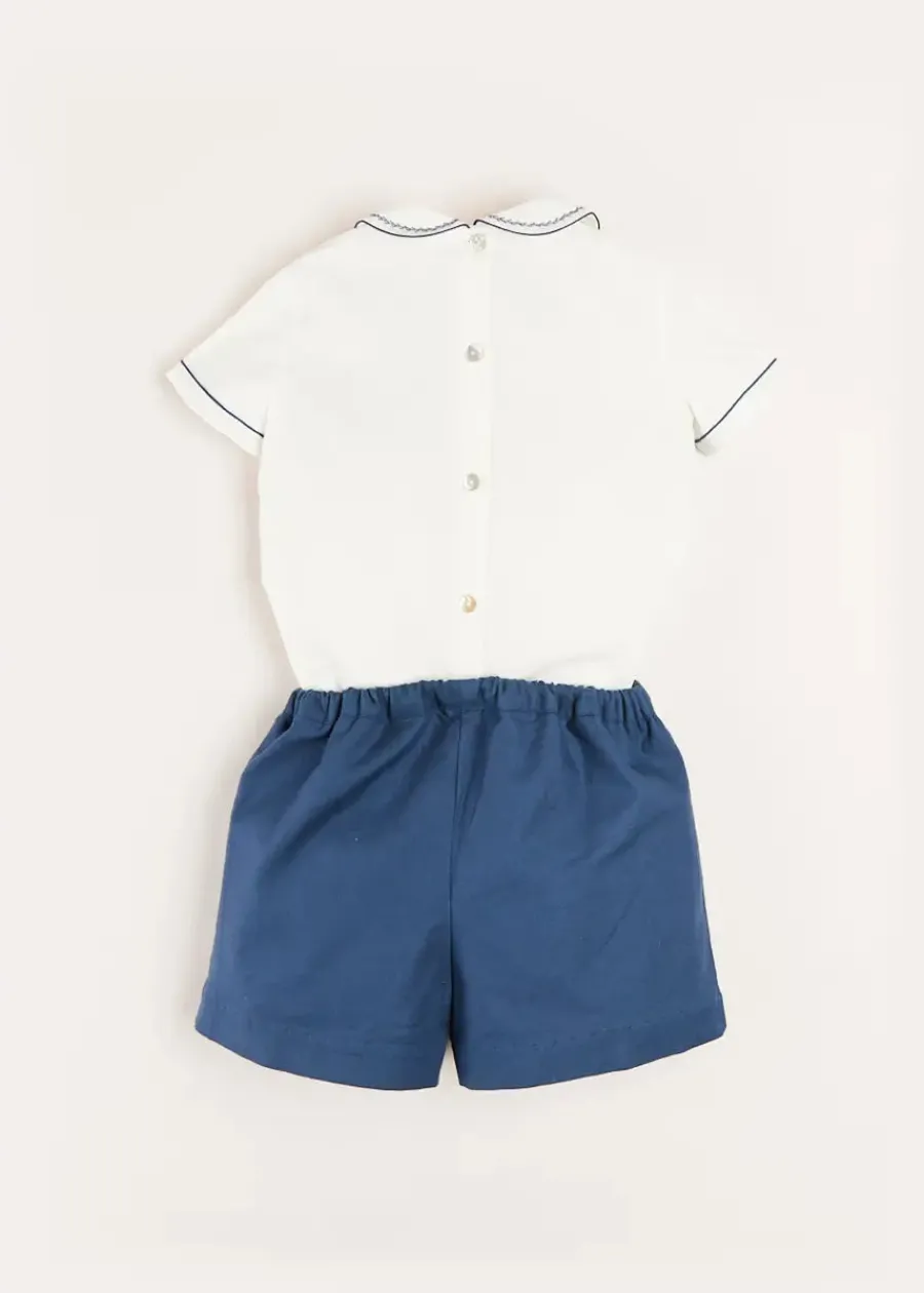 BOY Pepa London Hand Smocked Short Sleeve Two Piece Set in Royal Blue (18mths-5yrs)