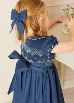 Pepa London Hand Smocked Shortsleeve Dress in Royal Blue (12mths-10yrs)