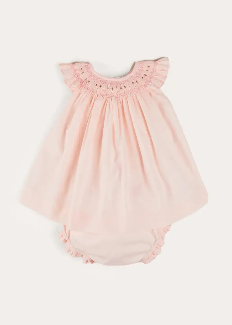 Pepa London Hand Smocked Sleeveless Dress With Bloomers in Pink (1-12mths)