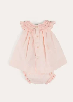 Pepa London Hand Smocked Sleeveless Dress With Bloomers in Pink (1-12mths)